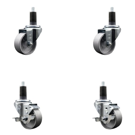 Service Caster 3'' Semi Steel Wheel Swivel 1-1/4'' Expanding Stem Caster Set 2 Brakes, 4PK SCC-EX20S315-SSR-2-TLB-2-114